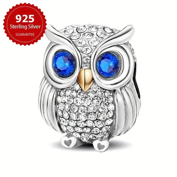 Sterling Silver 925 Pandora Owl Charm with Blue Gem Eyes - Picture 8 of 10